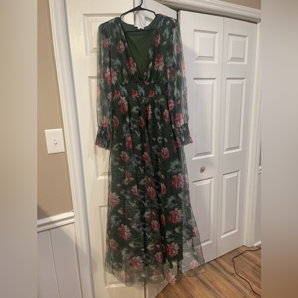 Baltic Born Dark Green Floral Long Sleeve Dress